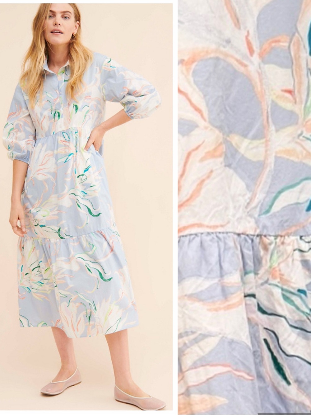 MAEVE x ANTHROPOLOGIE The Bettina Tiered Midi Shirt Dress 1X